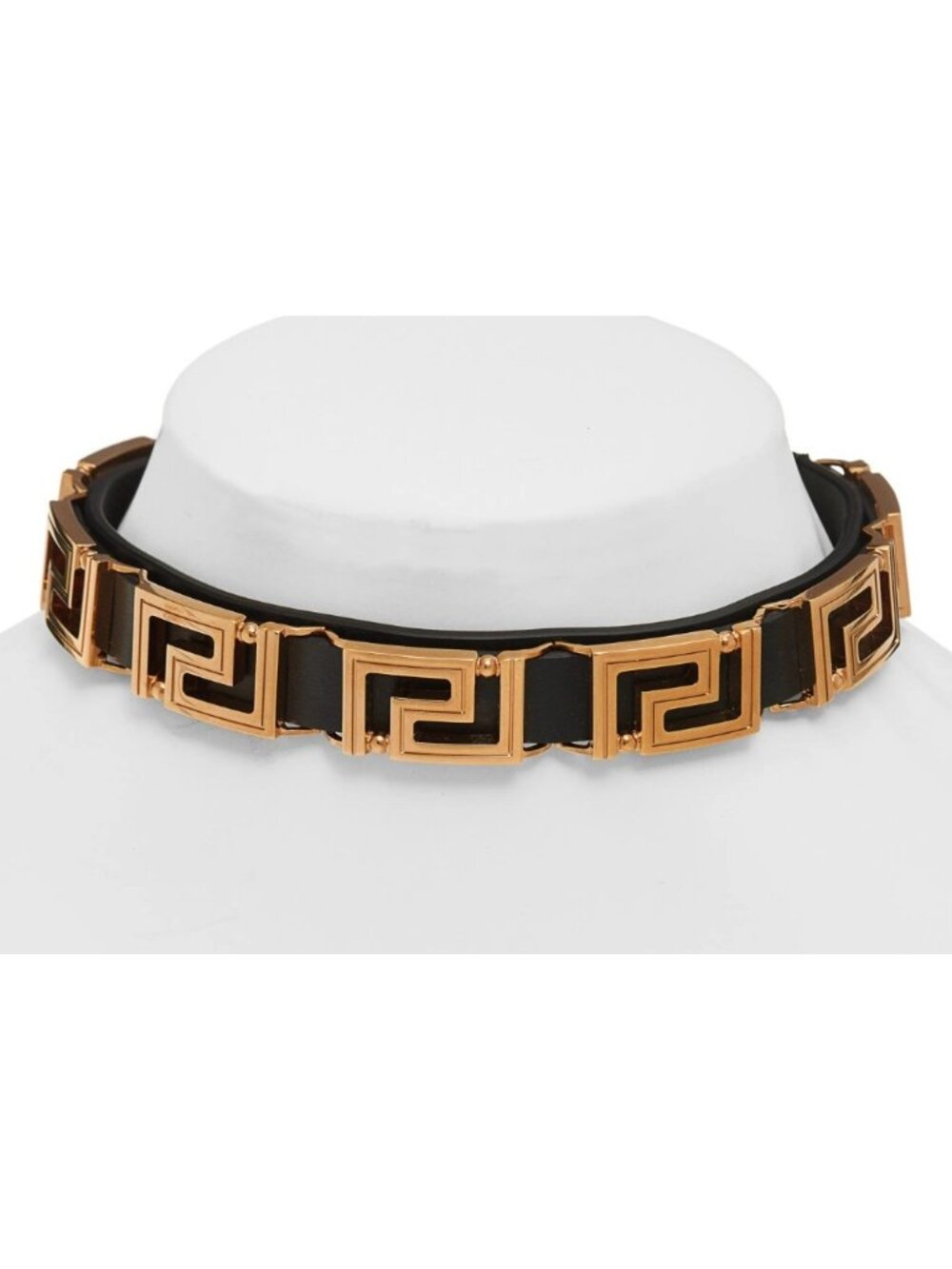 Versace Greca Leather Choker Necklace Black Gold Greek Key Made Italy